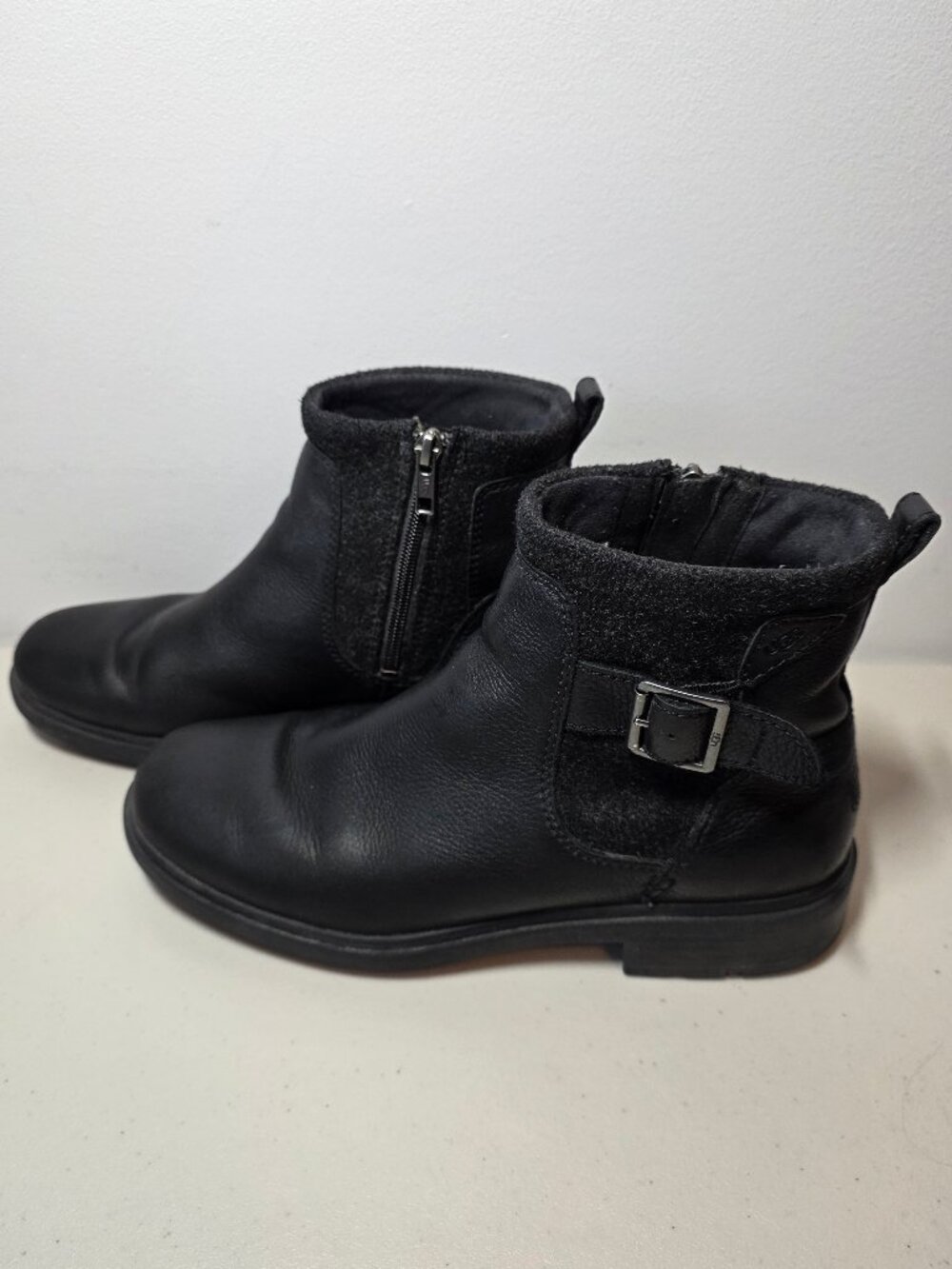 UGG Black Leather Ankle Boots • Side Zip • Buckle • Size 10 - Picture 7 of 9